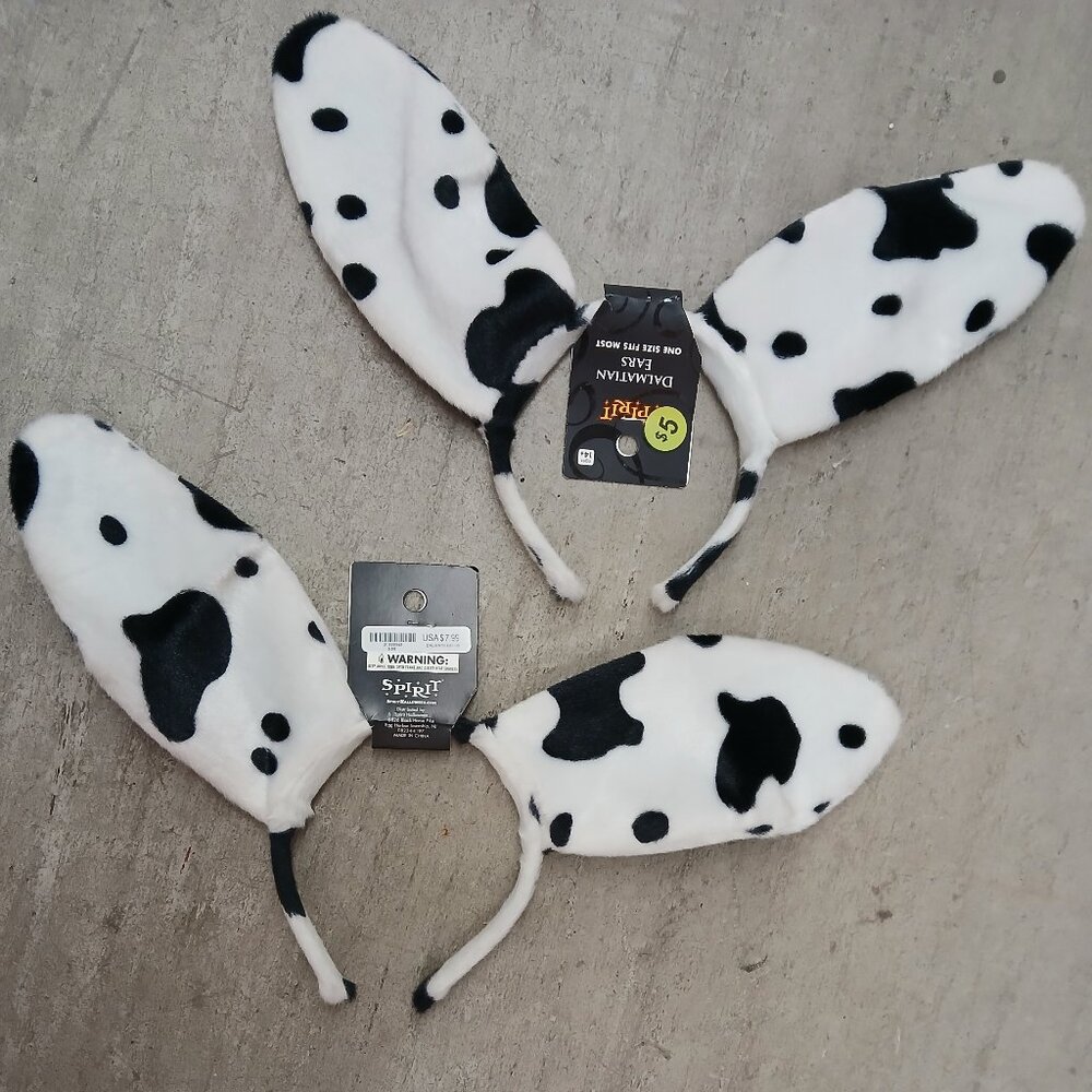 Headband ears - Dalmatian White and Black Spotted